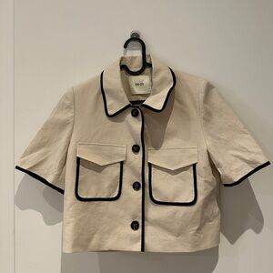 NWOT - Chic Cream Short Sleeve Jacket with Black Trim